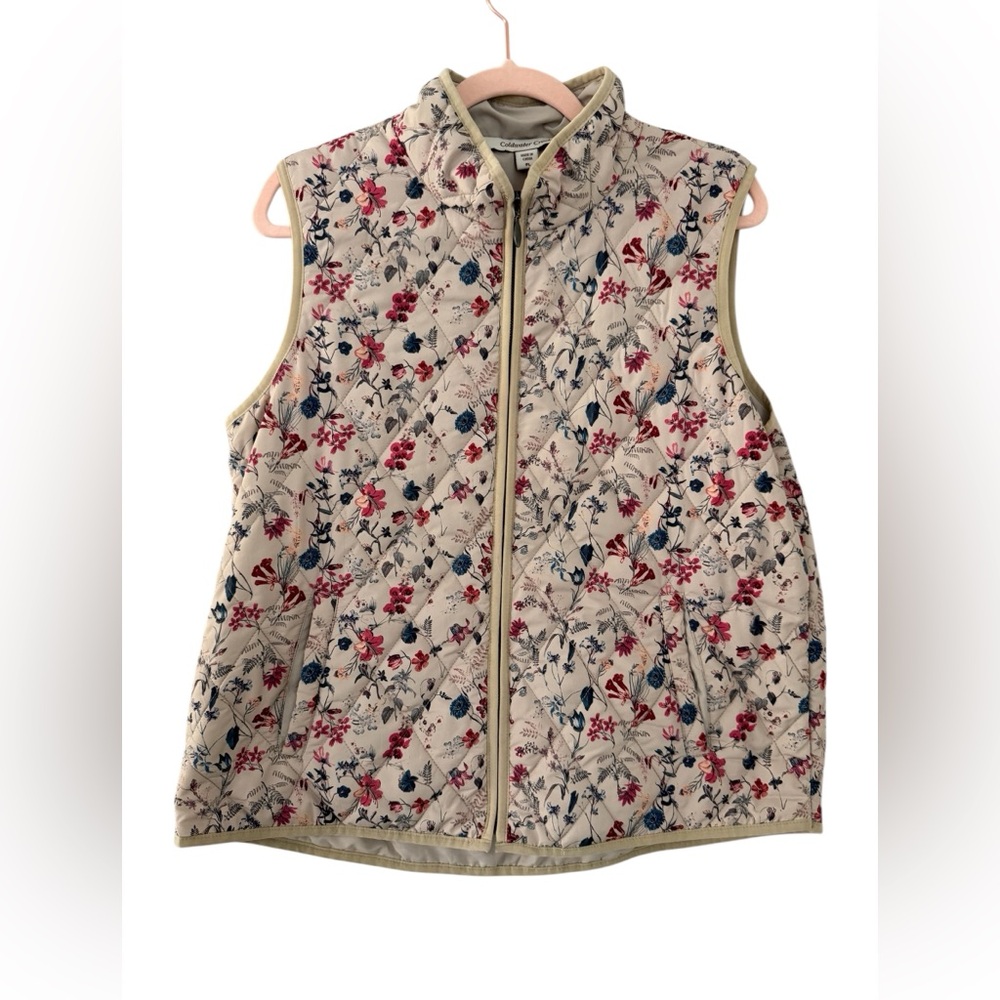 Coldwater Creek Floral Quilted Vest Cottage Core Fall size Petite Large